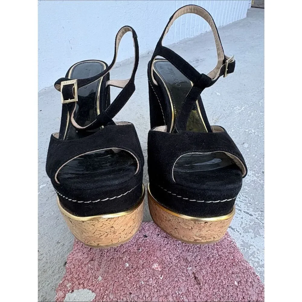 Jimmy Choo suede wedge and cork platforms